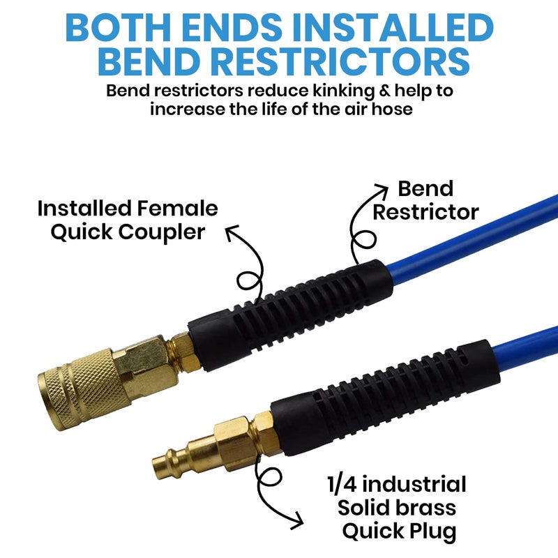YOTOO Air Hose 3/8 in x 50 ft, Heavy Duty Hybrid Air Compressor Hose, Flexible, Lightweight, Kink Resistant with 1/4" Industrial Quick Coupler Fittings, Bend Restrictors, Blue - Image 3